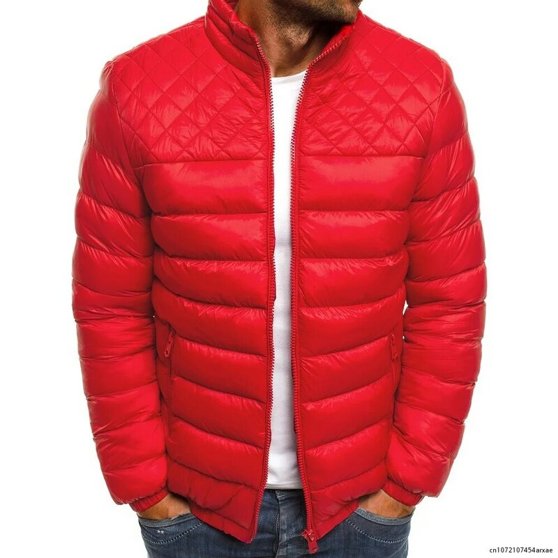 Jaqueta puffer de gola alta masculina, casaco quente de inverno, sobretudo sólido, streetwear com zíper, parka casual, homens
