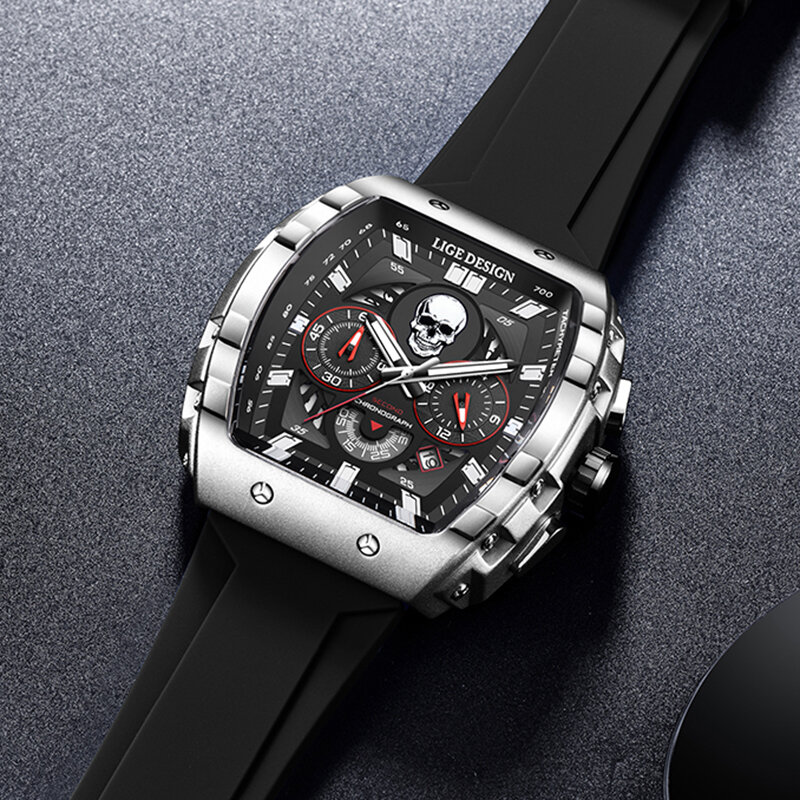 LIGE-Montre-bracelet chronographe étanche de luxe pour homme, montres à quartz, bracelet en silicone, date Shoous, marque supérieure