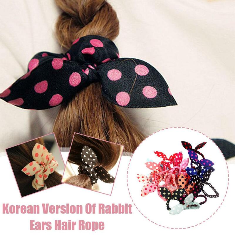 Rabbit Ear Rubber Hair Bands para meninas, cor aleatória, ornamentos bonitos, elásticos, crianças, acessórios coreanos, cabeça, I4V9, 1pc
