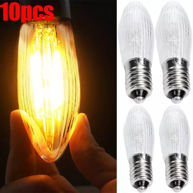 1/10pcs 3W lampadine in vetro a luce calda candele affusolate E10 lampadine di ricambio a LED per luci arco a candela 8V 12V 14V 16V 23V 34V 48V 55