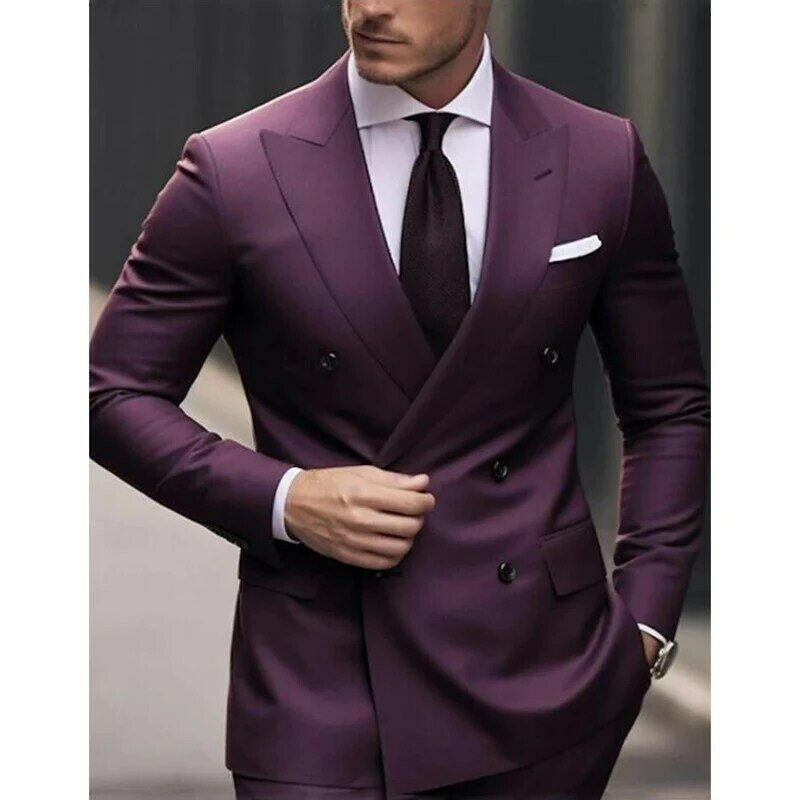 Traje Formal de novio para hombre, esmoquin de color púrpura, chaqueta ajustada para padrino de boda, fiesta de graduación, 3 piezas