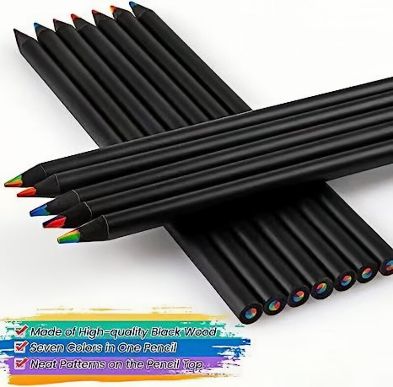 무지개색 연필, 7 색 나무 무독성 환경 보호, 검은 나무 그림 용품, 60 개
