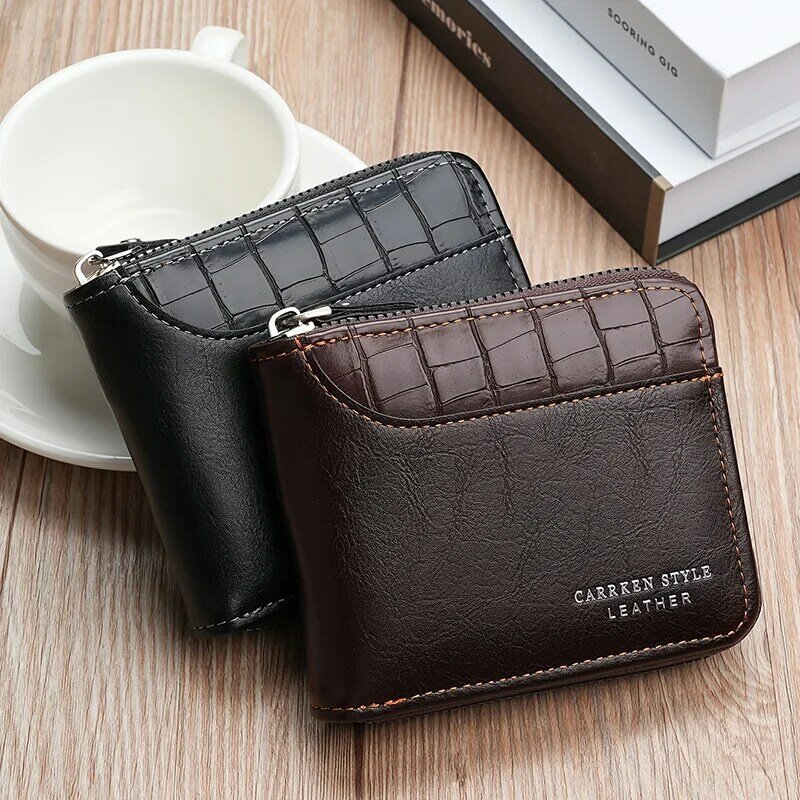 Nuovi portafogli con cerniera da uomo porta carte di credito corto portamonete portamonete portamonete con motivo a pietra portafoglio da uomo