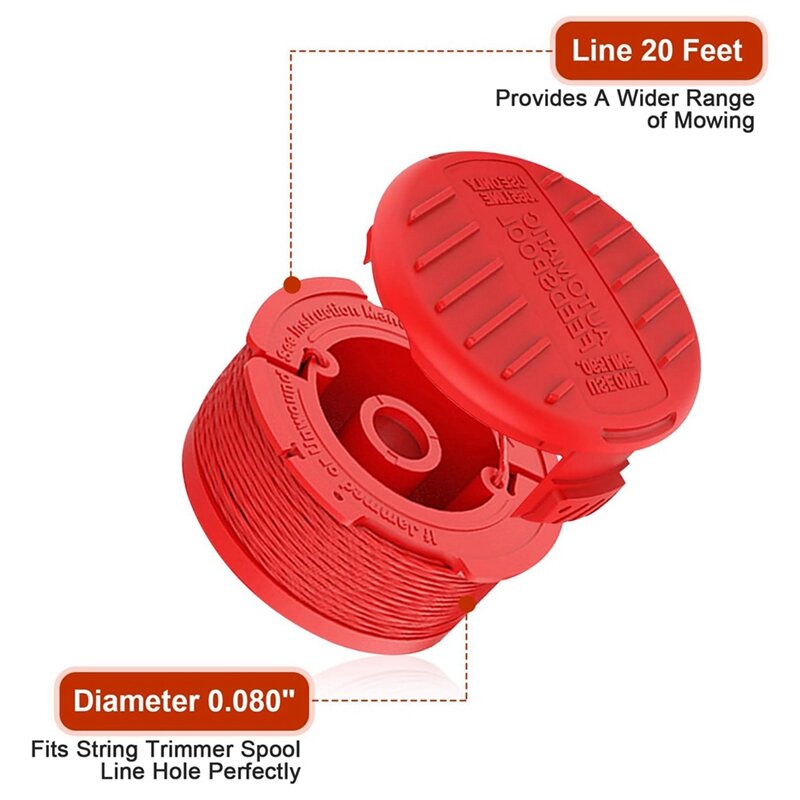 Carrete de 6 líneas + 1 tapa + 1 resorte CMZST080/CMZST0803 plástico rojo Compatible con modelos Craftsman: serie CMCST910