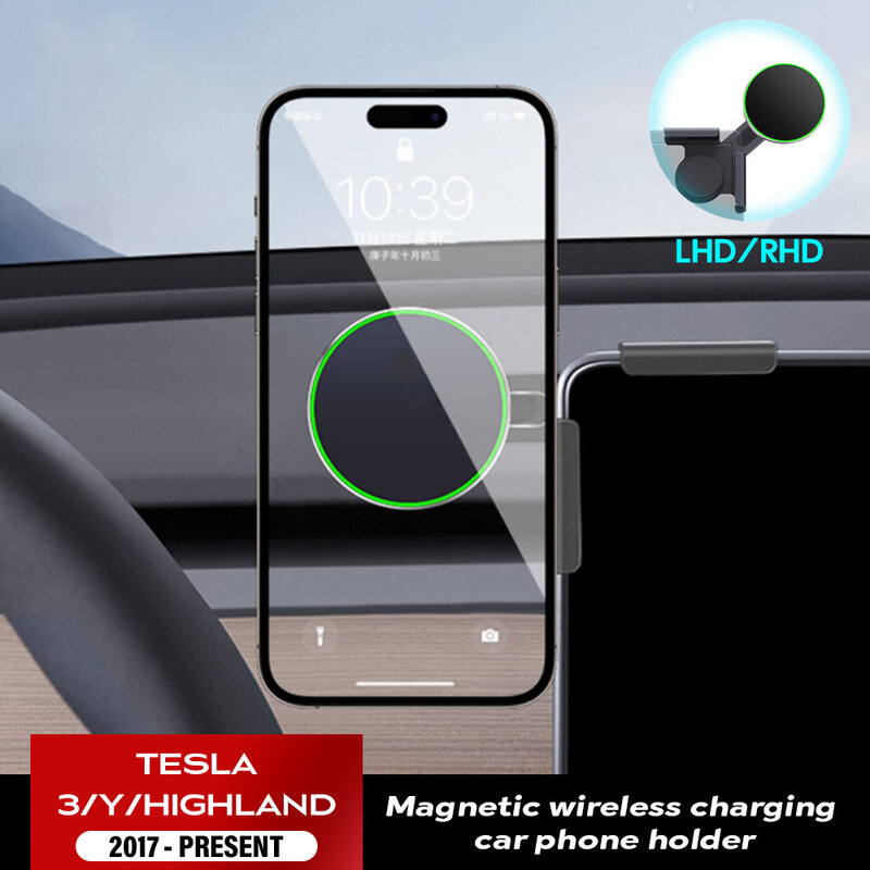 for Tesla Model 3/Y/HIGHLAND 2024 Car Phone Holder Screen Side Mount Magnetic Wireless Charger 15W Fast Charging  BYD Atto 3