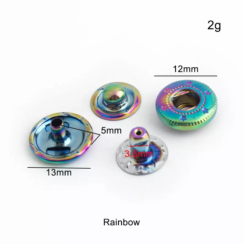 20-100 zestawów Rainbow 12mm 10 kolorów miedziany zatrzask napa na ubrania plecaki ozdobna klamra zatrzask metalowy