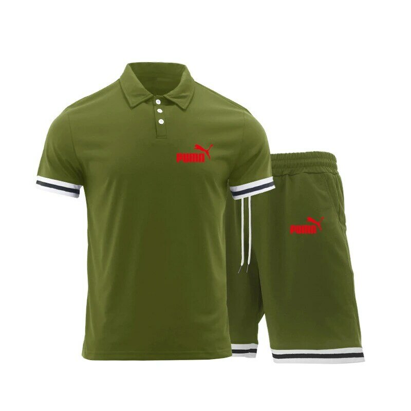 Summer Popular Men's Polo shirt+shorts Suit Men Sports Suit Brand Printing Casual Fashion Short-sleeved T-shirt Men Joggers Set