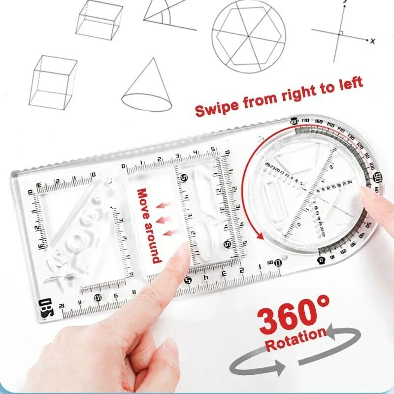 Multi -function Ruler Set Drawing Geometry Protractor Spirograph Ruler Students Mathematics Drafting Tools