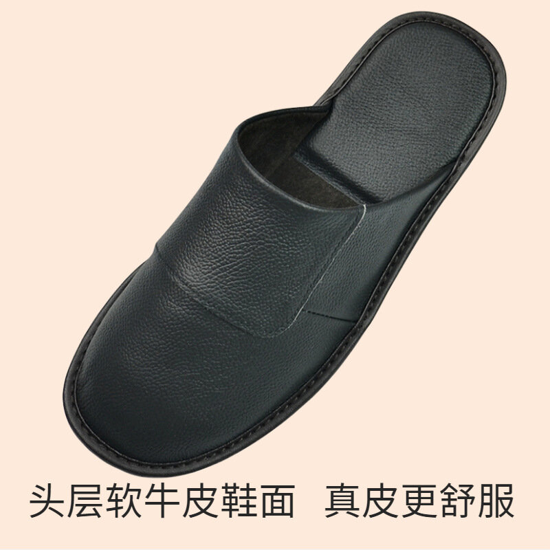 Zapatillas de piel de vaca para hombre, zapatillas de cuero de Punta cerrada japonesas para interiores, cómodas sandalias antideslizantes de fondo, primavera y otoño