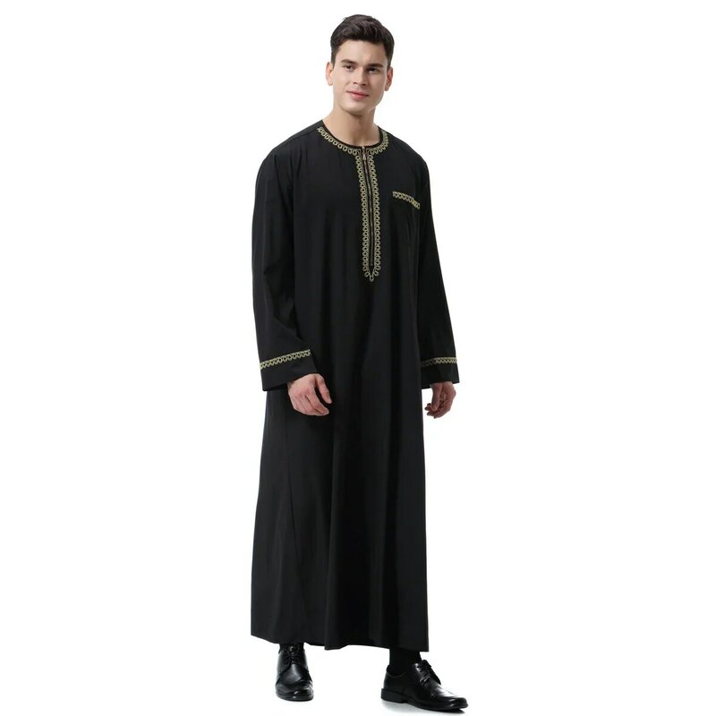남성 주바 토브 프린트 지퍼 기모노 롱 로브, 사우디 무술만 착용, 아바야 카프탄 이슬람 두바이 아랍 드레싱