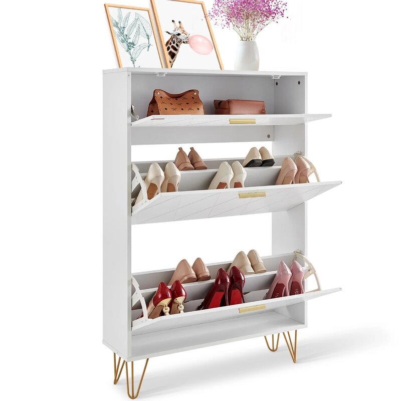 Shoe cabinet with 3 flipped drawers for a foldable shoe cabinet in the entrance corridor