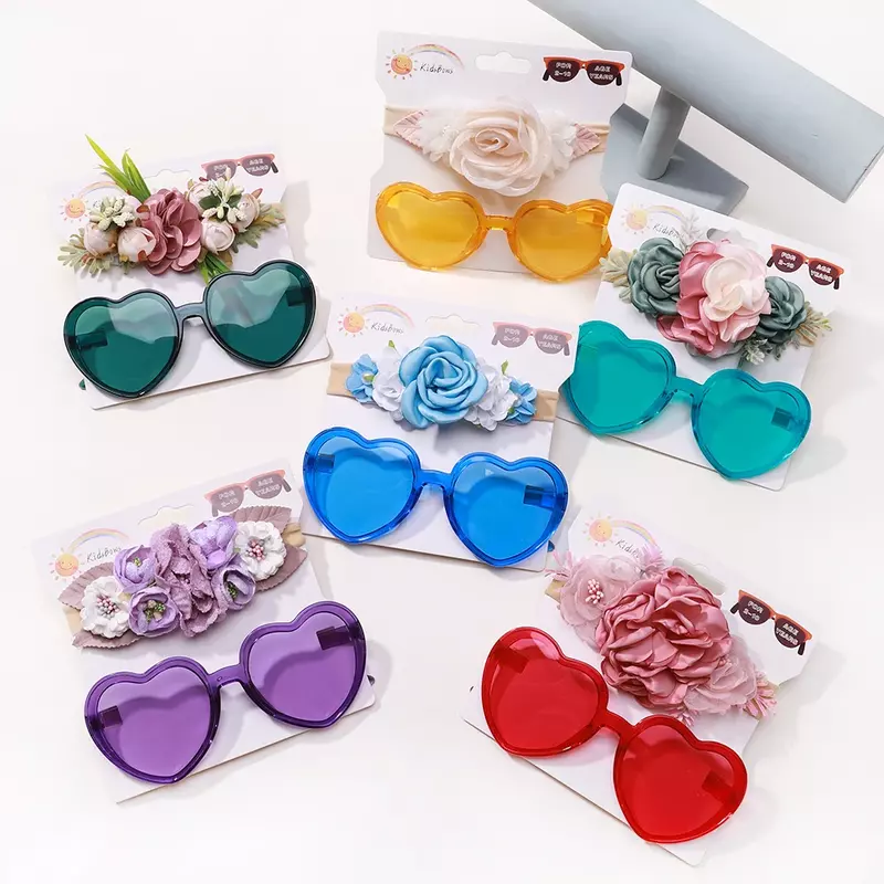 2 pz/set occhiali da sole Vintage con fascia per fiori artificiali per bambini ragazze geometria occhiali protettivi copricapo accessori per capelli