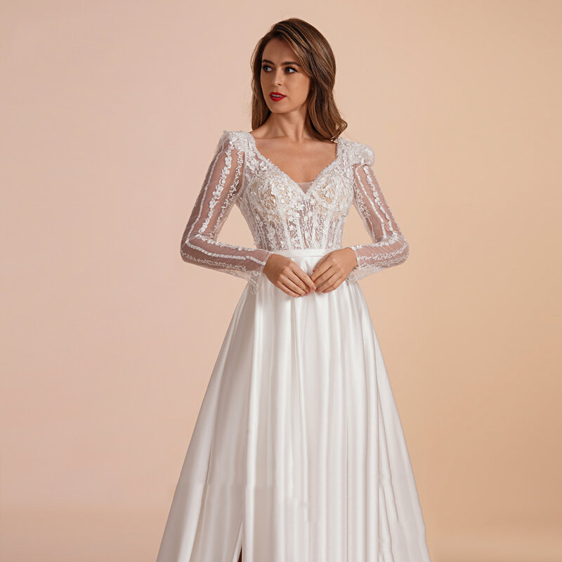Bohemia Deep-V Wedding Dresses For Women Popular Lace Decals Fork Bridal Gowns Bright Surface Princess Vestidos De Novias 2024