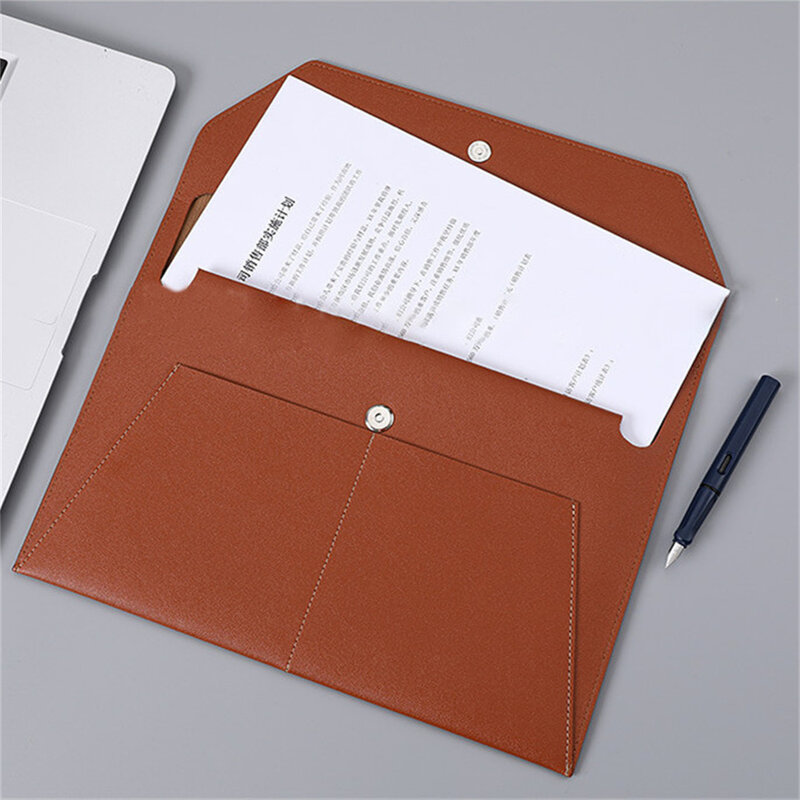 Borsa portadocumenti in pelle portatile in carta A4 borsa per File di moda bottone ispessente gestione della conservazione dei documenti dell'ufficio aziendale impermeabile