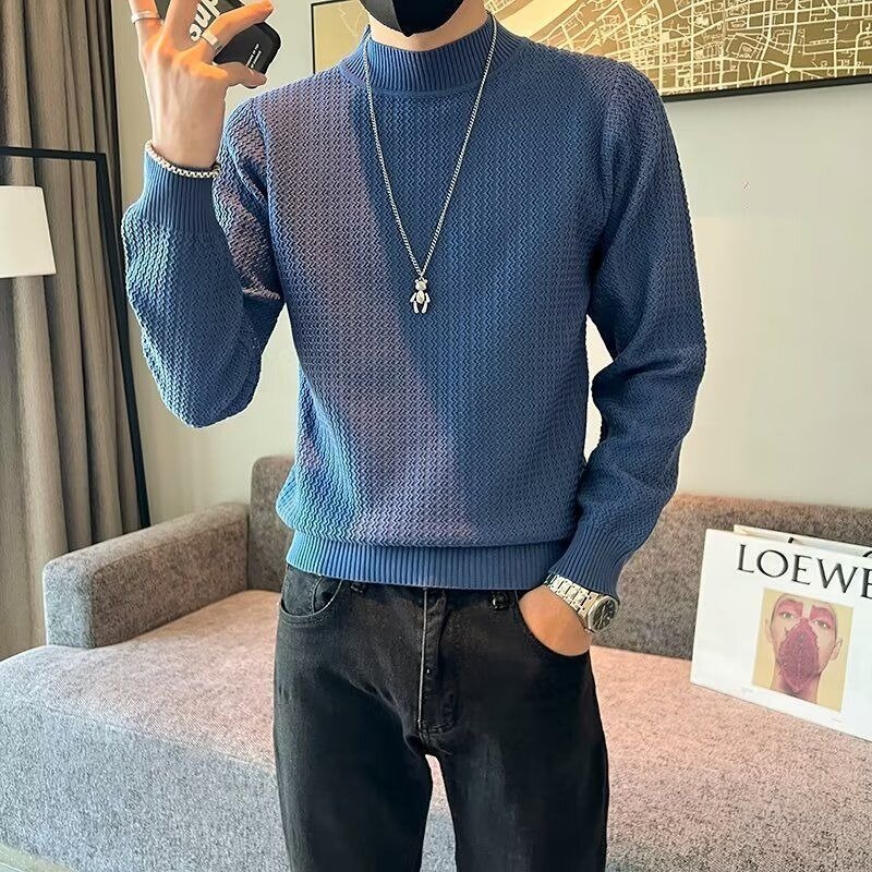 Fashion Solid Color Half Turtleneck Pullover 2024 Sweater for Men Perfect for Spring Concise Casual Clothing roupas masculinas