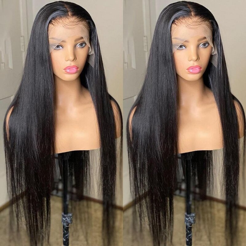 Peluca de cabello humano liso para mujeres negras, postizo de encaje frontal transparente de hueso 13x6, 40 pulgadas, brasileño, prearrancado, 180 de densidad