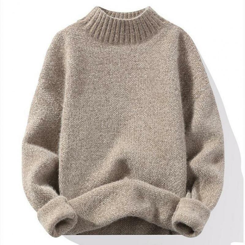 Suéter de gola alta masculino, suéter monocromático, suéter veludo, coleção de malhas casuais, inverno