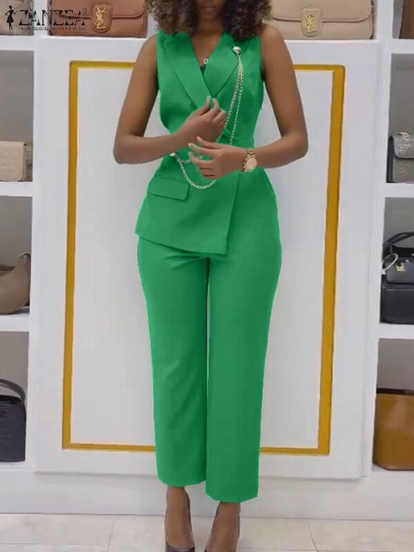 Zanzea 2023 Frauen Mode lange gerade Hose Hosen Outfits ärmellose Overall Sommer elegante lässige Tank Spiel anzug Overalls
