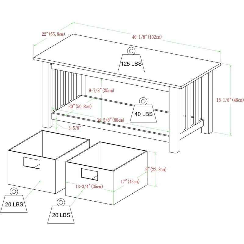 Dois níveis de mesa de café com cestas de armazenamento Rattan, Lift Top, Nordic Mission Style, Driftwood Freight, lado livre, 40"