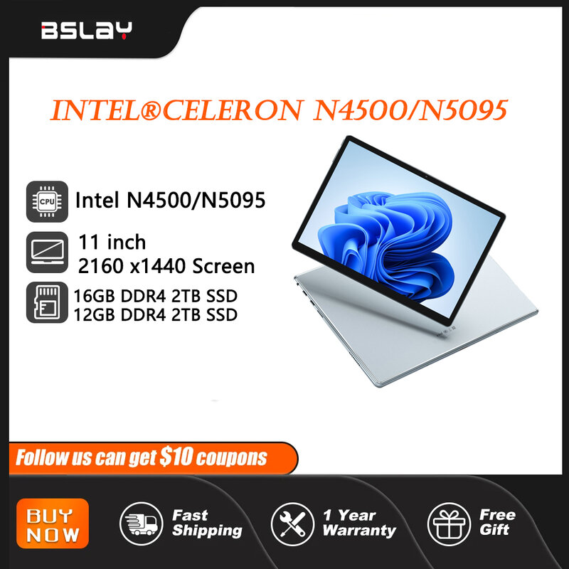 Tableta Intel de 11 pulgadas®Celeron-N5095, 2 en 1, 16GB, DDR4, 2TB, SSD, 2K, pantalla de 2160x1440, cámara HD, Windows 11, 4 núcleos, 2,9 GHz, portátil
