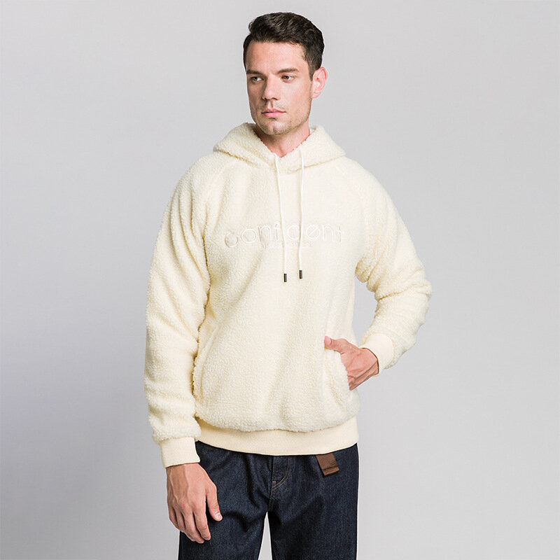 Men Hoodies Sweatshirts Autumn Winter New Fashion Solid Color Man Lambswool Hoodies Tops Male Casual Big Pocket Sweatshirts 2023