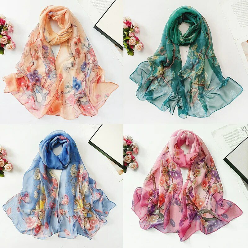 Bufanda con estampado Floral para mujer, chales de seda de lujo para la playa, Hijab largo con protección solar, moda de verano, novedad de 2022