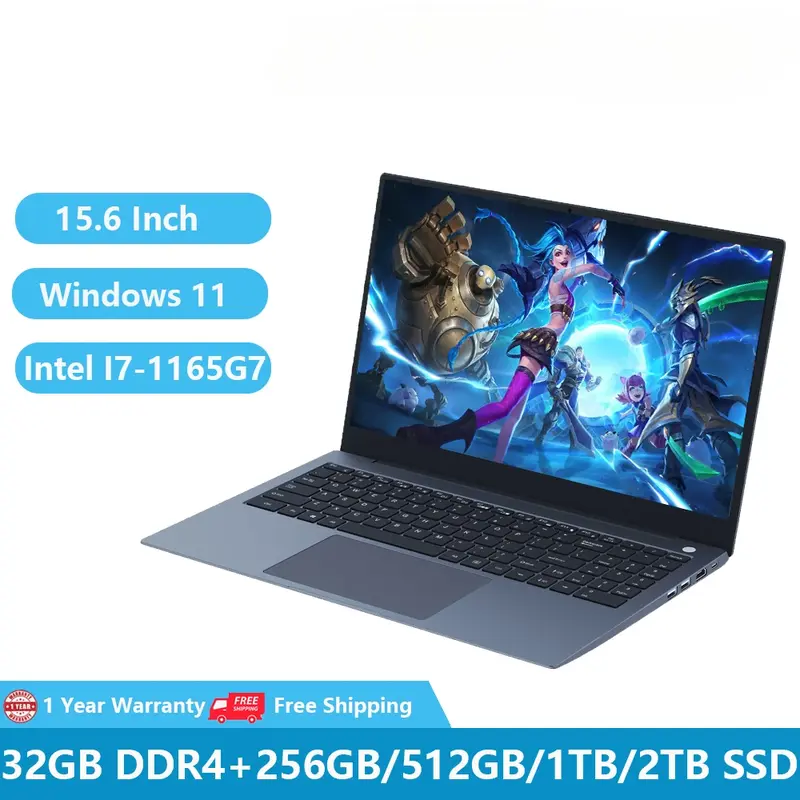 Newest Gaming Laptop Computer PC Business Note Book I7 Windowds 11 Intel Core I7-1165G7 32GB RAM +2TB Metal Body WiFi Netbook