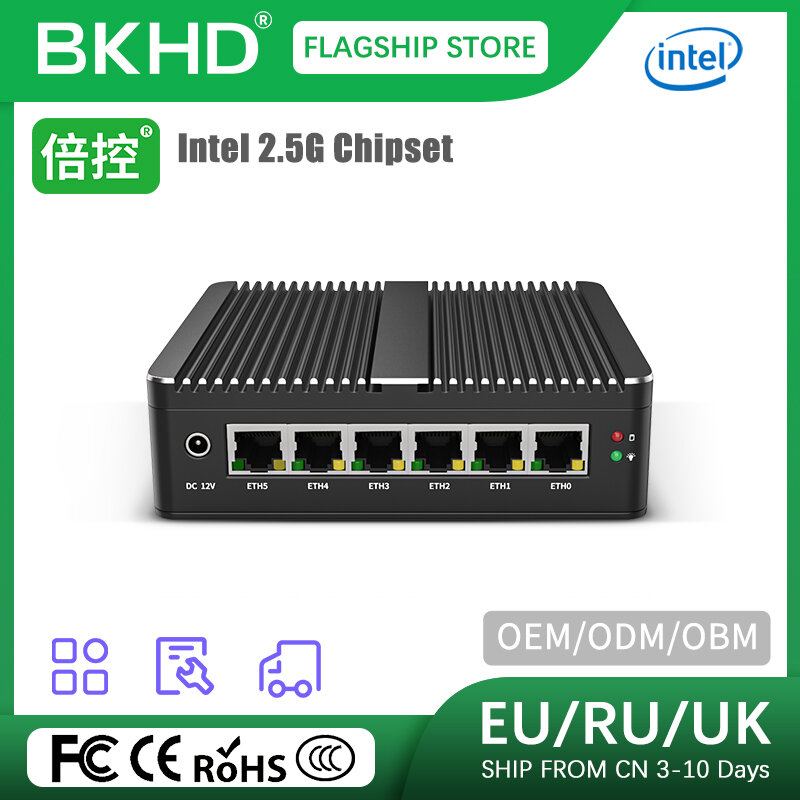 جهاز توجيه BKHD 2023 Pfsense لجدار الحماية مكون من كمبيوتر مصغر مكون من 6 LAN إنتل سيليرون 3867U 5205U J4125 1Gbps 2.5Gbps منافذ إيثرنت OPNsense OEM ODM
