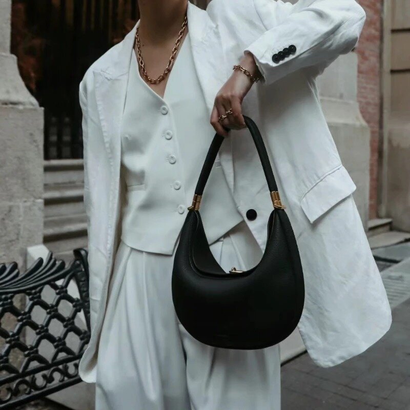 Songmont-Bolso de hombro informal para mujer, bolsa de medio mes con diseño personalizado, a la moda, con reposabrazos, 2024