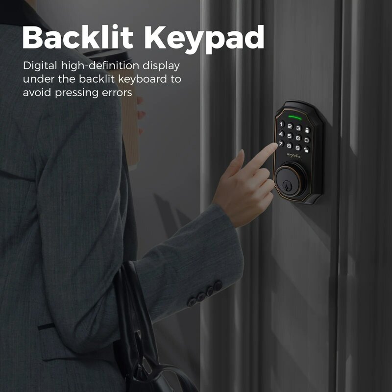 Keyless Entry Front Door Lock Set, Teclado Conjunto com 2 Botões, 100 Código Inteligente Deadbolt, Anti-Peekin