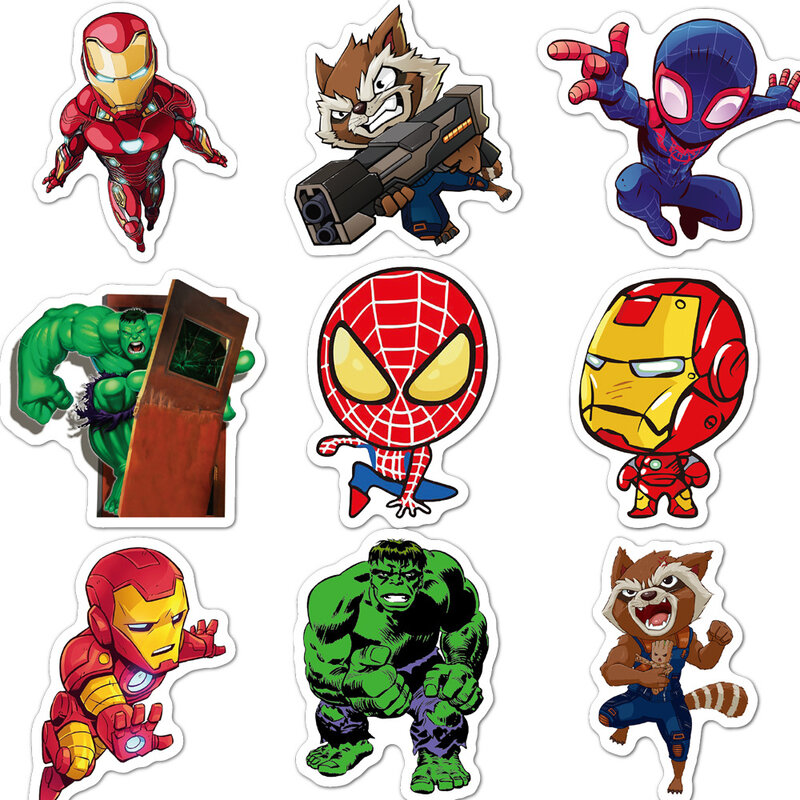10/30/100 buah stiker Disney Marvel The Avengers Super Hero, stiker decal Anime Iron Man Spiderman tahan air keren untuk anak-anak
