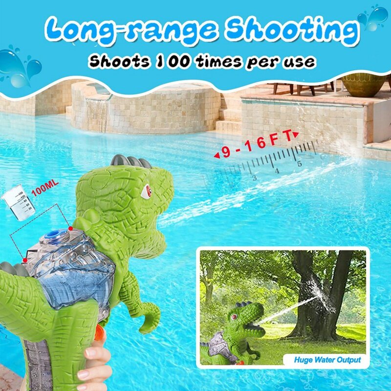 Małe pistolety wodne dinozaurów, gry walki wodne dla chłopców i dziewcząt małych dzieci w trawniku basenowym