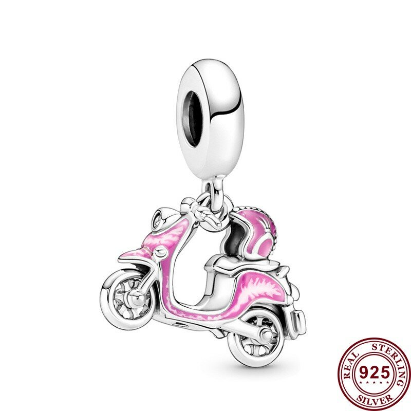 Baru panas 925 perak indah Hari Ibu sepeda motor bohlam cinta hati manik-manik Logo untuk wanita asli gelang DIY pesona perhiasan