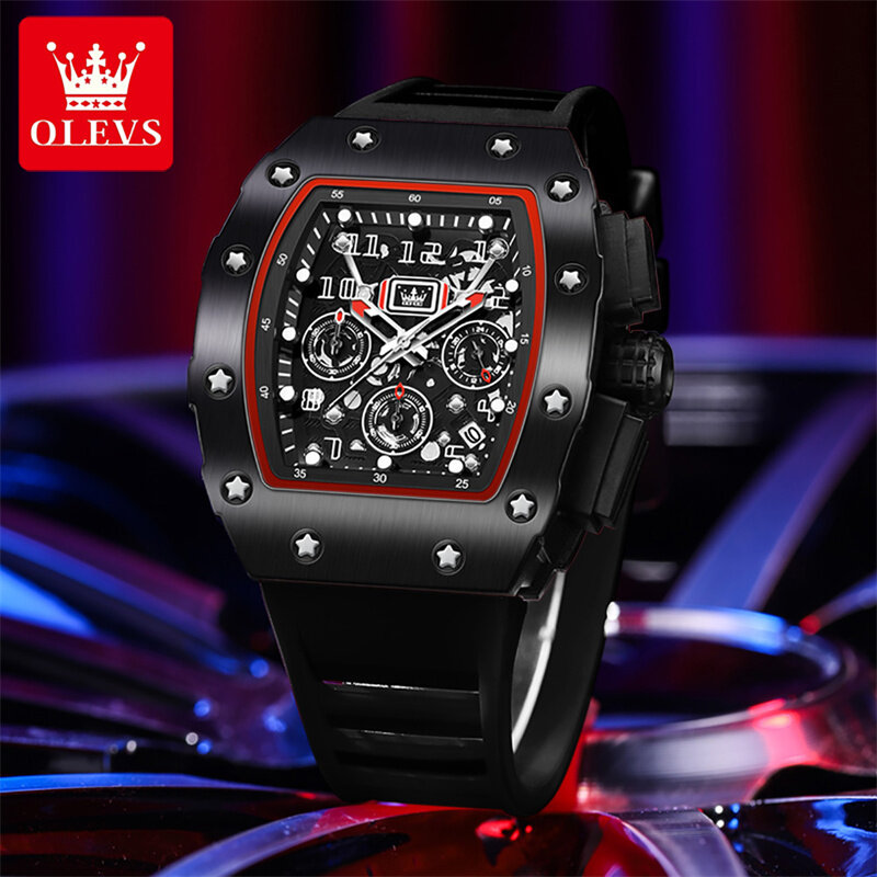 OLEVS-Reloj de pulsera de cuarzo para hombre, cronógrafo con forma de Tonneau, marca de lujo, luminoso, resistente al agua, regalo