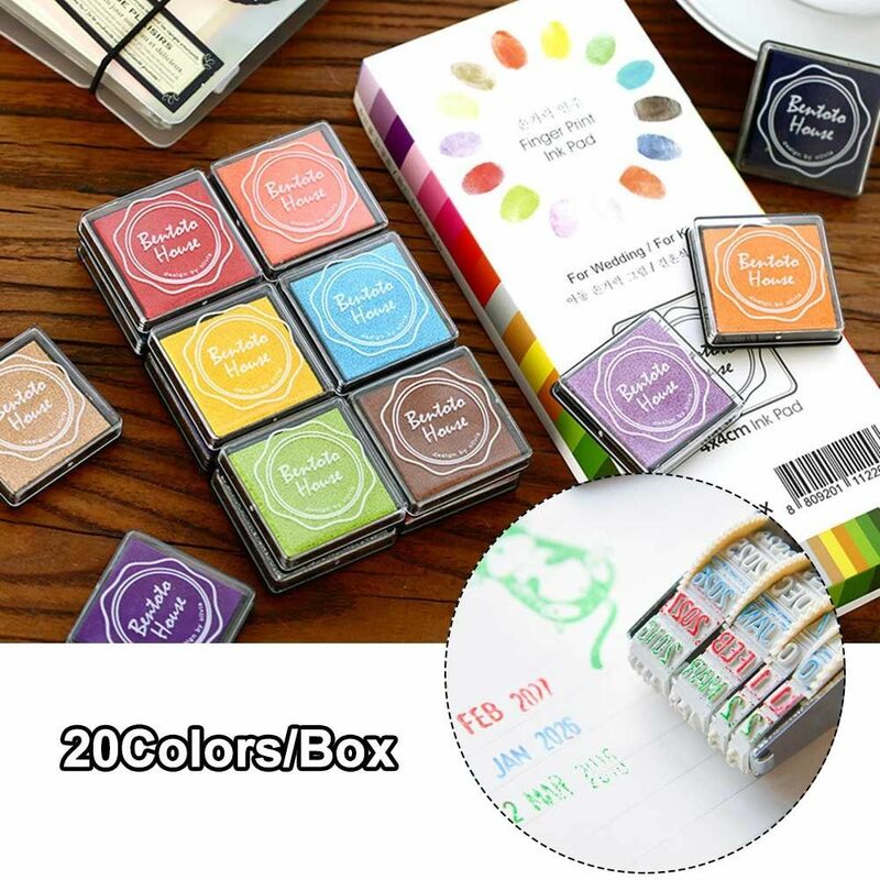 20 Colors Mini Fingerprint Stencil Card Colorful Rubber Stamp Oil Based Inkpad Ink Stamp Pads Stamp Sealing Decoration