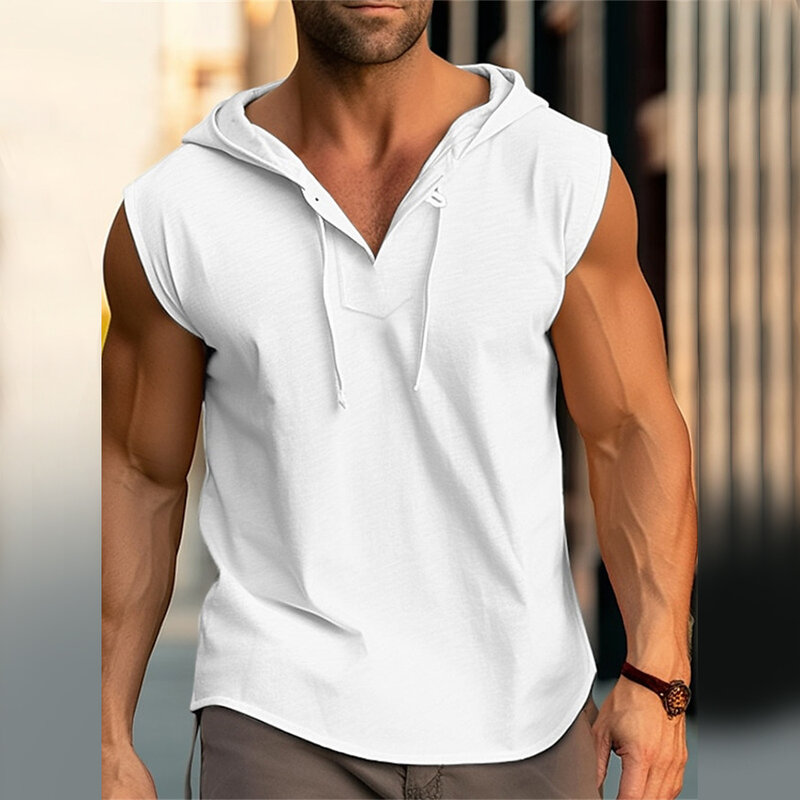 Tank Top Olahraga Harian pantai pria, kaus musim panas tanpa lengan warna Solid Streetwear rompi tahan aus bersirkulasi