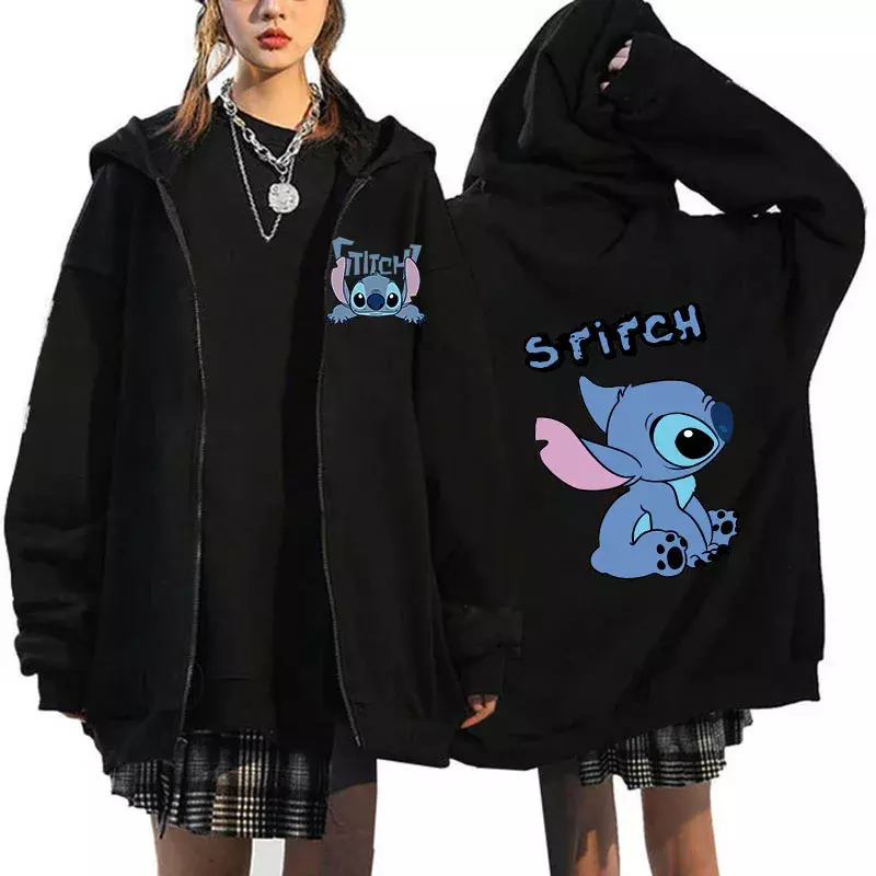 90er Jahre lustige Cartoon Winter Disney Stitch Hoodies Frauen Harajuku niedlichen Anime Sweatshirt Manga Streetwear Hoody weiblich