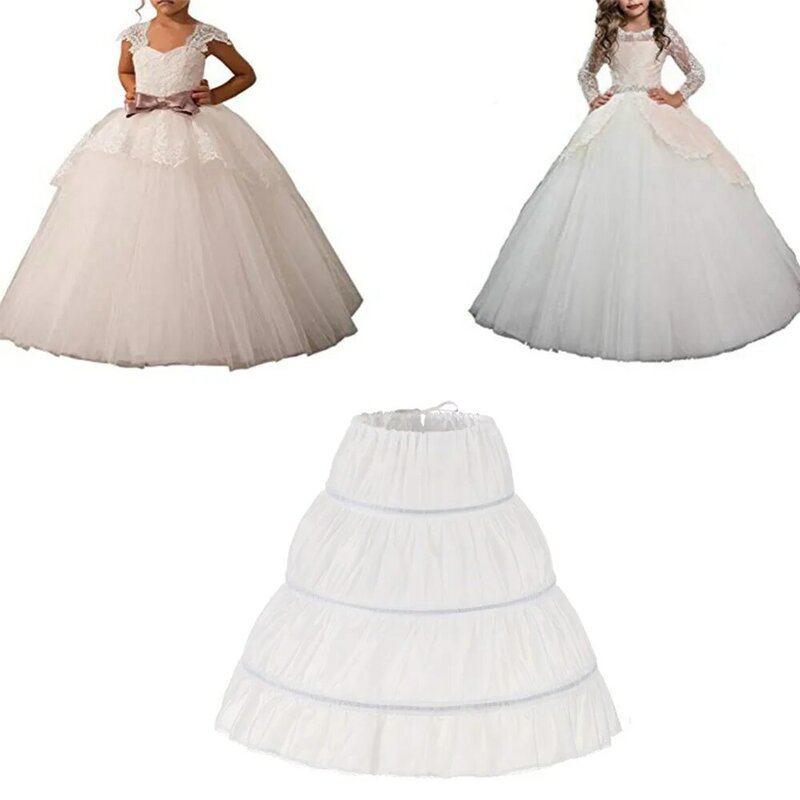 2023 White Children Petticoat A-Line 3 Hoops One Layer Kids Crinoline Lace Trim Flower Girl Dress Underskirt Elastic Waist Cheap