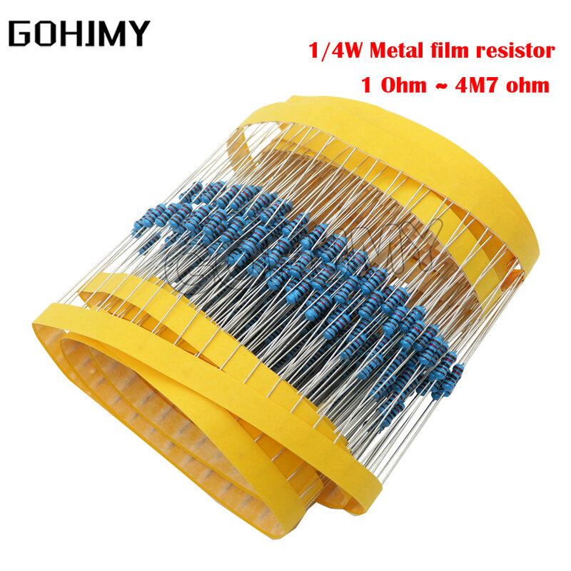 Resistor do filme do metal, 1 W, 4W, 1R ~ 22M, 1R, 100R, 220R, 330R, 1K, 1.5K, 2.2K, 3.3K, 4.7K, 10K, 22K, 47K, 100K, 220K, 330, 1K5, 2K2, 100 ohm dos PCes 3k3 4k7