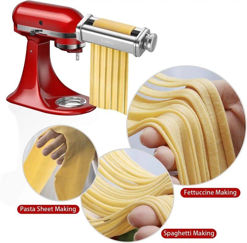Accesorio de Pasta para mezclador KitchenAid, rodillo de hoja de Pasta, cortador de espagueti Fettuccine, fideos inoxidables, apto para todo Chef KitchenAid