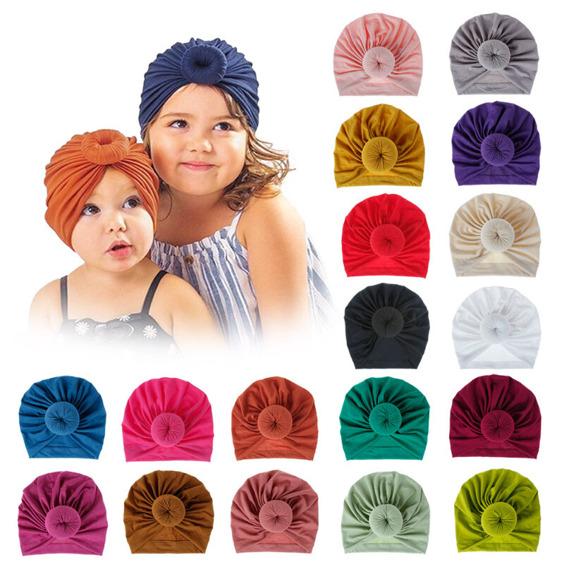 18-color Knitted Rayon Cotton Donut Baby Cloth Hat Children's Baby Pullover Hat