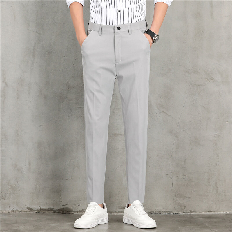 Męskie dopasowane drapowane spodnie ze stretchem wiatroszczelne spodnie w jednolitym kolorze męskie wygodne spodnie całoroczne