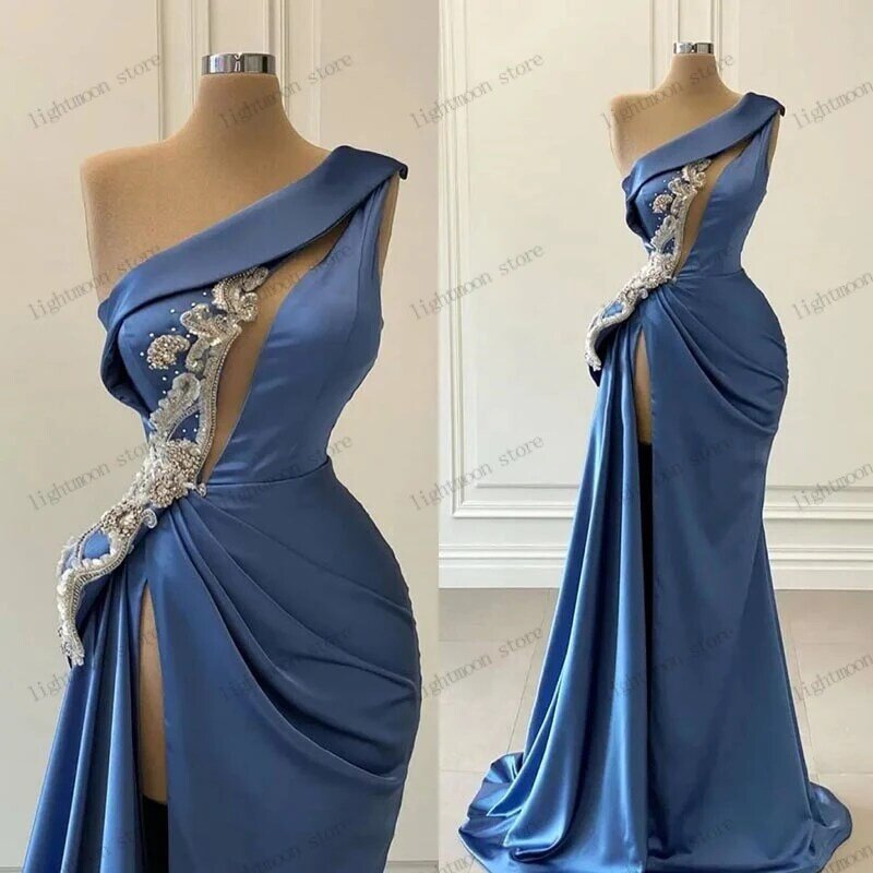Klasyczne suknie wieczorowe satynowe sukienka na studniówkę jedno ramię seksowna sukienka z haftem syrenki na formalne przyjęcie Vestidos De Gala