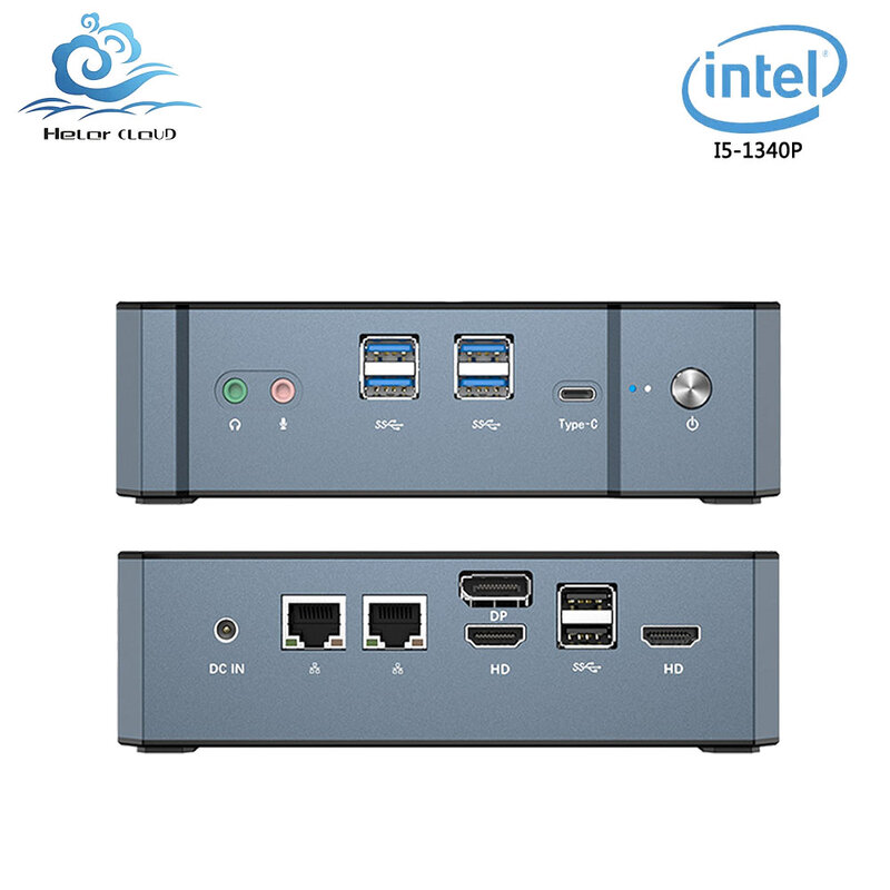 Helorpc Intel Core I5-1340P Dual LAN Quad Display DDR4 RAM RFID 4.6GHZ Desktop Mini PC dengan antarmuka Thunderbolt4