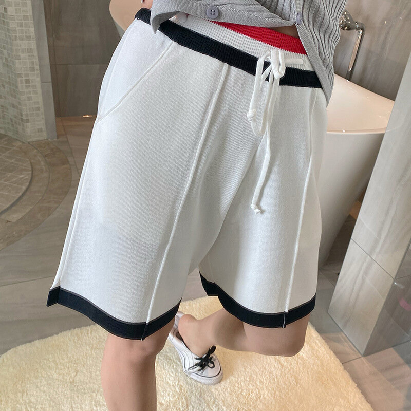 High Quality Summer 2023 New TB College Wind Ice Knit Stripe Contrast Casual Versatile Shorts INS Super Hot Internet Celebrity