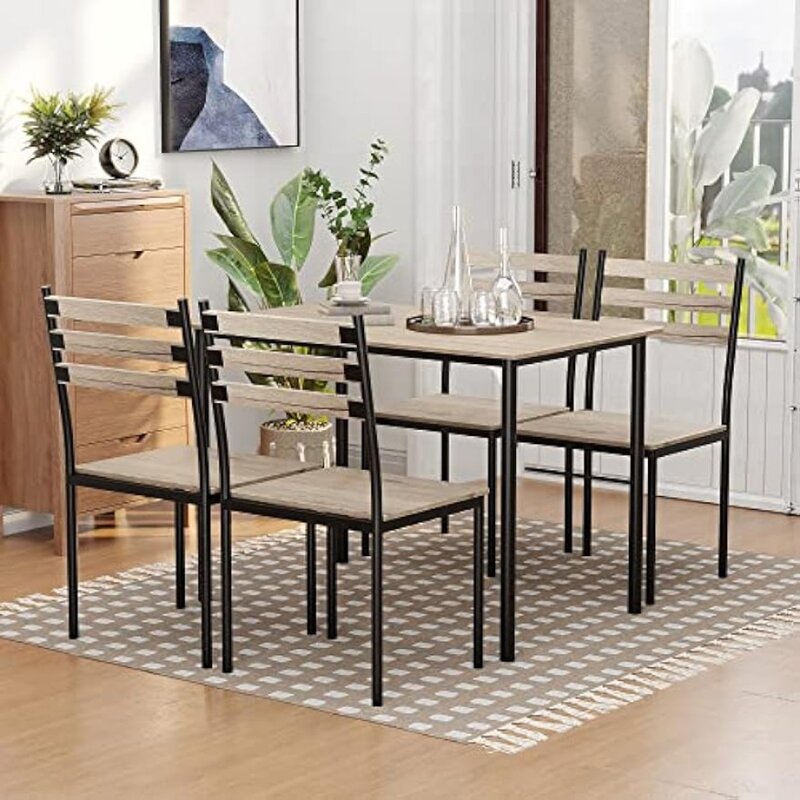Moderne Eettafel Set Voor 4 5-delige Keukentafel Set Rechthoekige Eettafel En 4 Stoelen Voor Kleine Ruimte Dinette