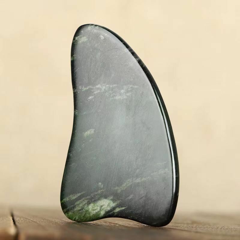 Tablero de raspado de piedra de rey de Jade tibetano Natural, pieza de mango en vivo Universal Gua Sha para dragar meridianos