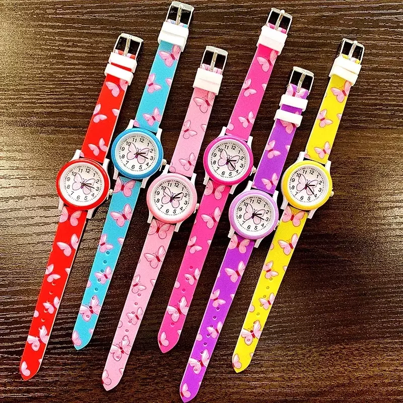 Lovely Girls Watches Butterfly Printing Silicone Candy Jelly Quartz Watches for Kids Children Girls Students Party Gifts Clock