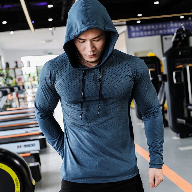 Herren Fitness Trainings anzug Laufen Sport Hoodie Gym Jogger Kapuze Outdoor Workout Shirts Tops Kleidung Muskel training Sweatshirt