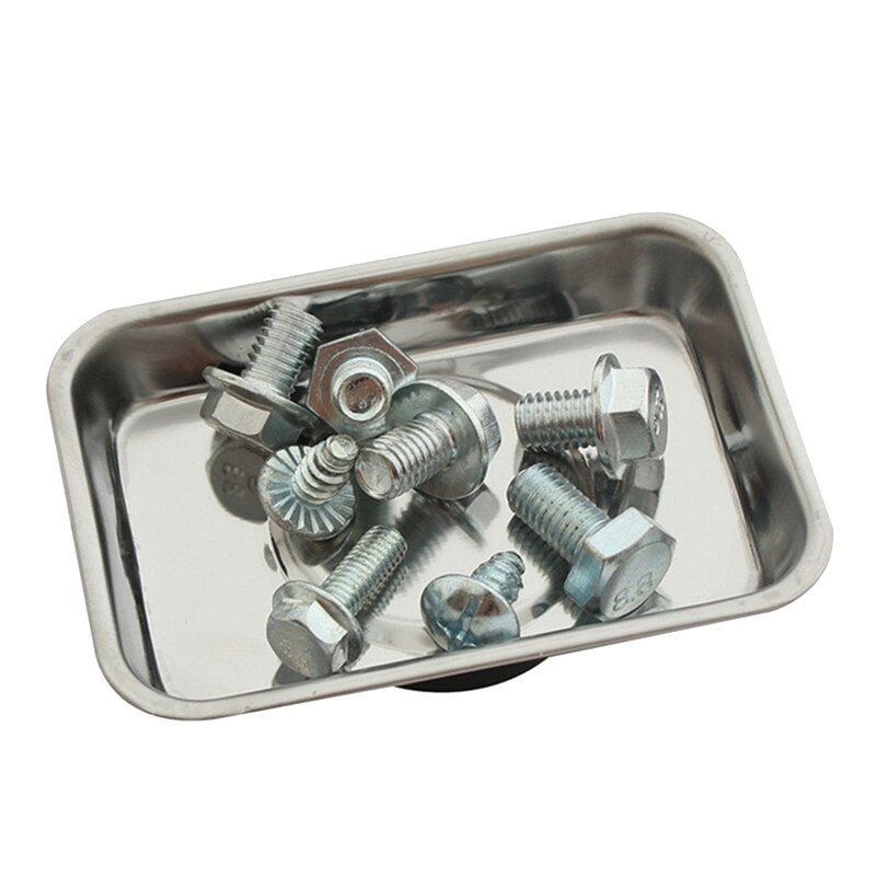 Rectangle Magnetic Tool Tray 4 inches Metal Parts & Tool Organization for Screws Sockets Bolts Pins Automotive Repairs